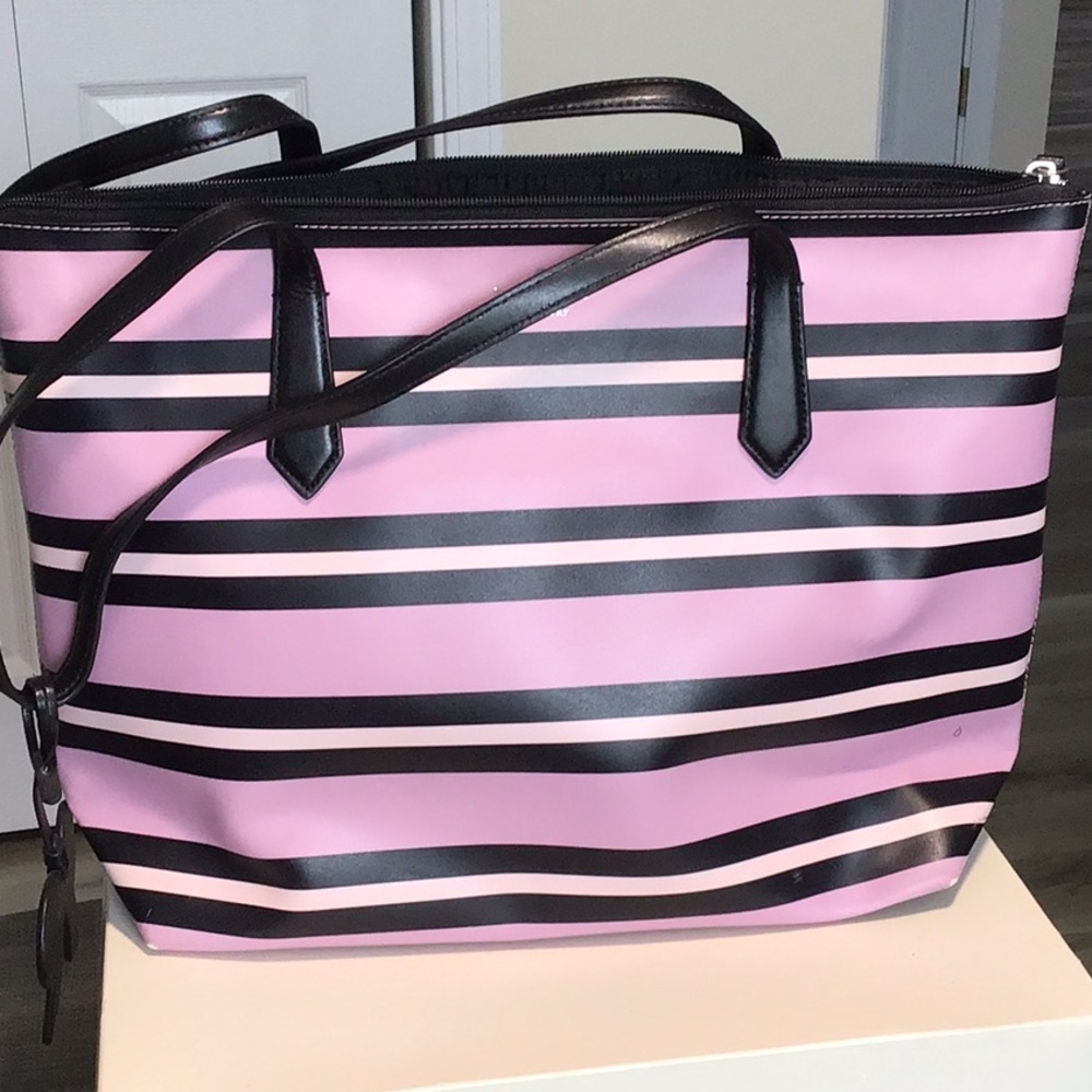 Pink and Black Striped Tote Bag - Women's Carryall